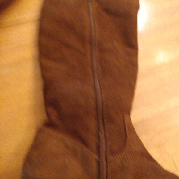 Time and Tru Zipper Faux Suede Tall Riding Boots 10 Brown Stretch Gore - Picture 6 of 12